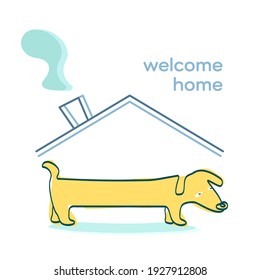 dog at home. vector illustration of yellow dog in childish style