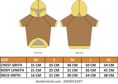 dog hoodie sizing chart design with mock up