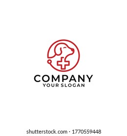 Dog Hospital Vector Logo Template. Vector logo for veterinary clinic, logo for a pet shop, a large red cross with silhouettes of animals, logo for veterinary services.