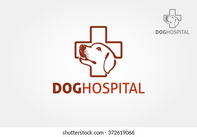 Dog Hospital Vector Logo Template. Vector logo for veterinary clinic, logo for a pet shop, a large red cross with silhouettes of animals, logo for veterinary services.