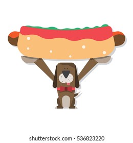 Dog with hot dog.big hot dog.