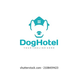 Diseño del logo del hotel Dog. Diseño de mascotas y vectores domésticos. Logotipo de Hundehotel