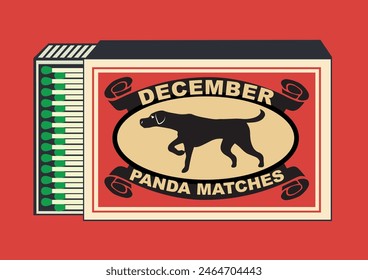 Dog, and hound, bitch, doggy, pooch, doggo illustration in Matchbox art and matches vector. Vintage and antique matchbox packaging design illustration. retro style packaging. old style design.