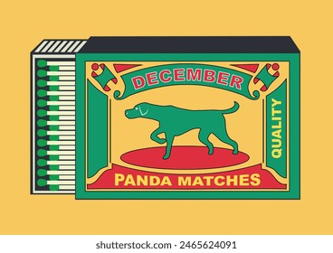 Dog, and hound, bitch, doggy, pooch, doggo illustration in Matchbox art and matches vector. Vintage and antique matchbox packaging design illustration. retro style packaging. old style design