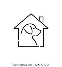 Dog in a house. Animal shelter. Pet love and care. Pixel perfect, editable stroke icon