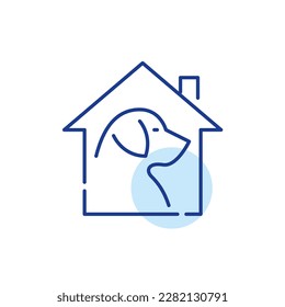 Dog in a house. Animal shelter. Pet love and care. Pixel perfect, editable stroke line icon