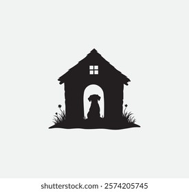 Dog House animals with a black outline on it vector graphic
