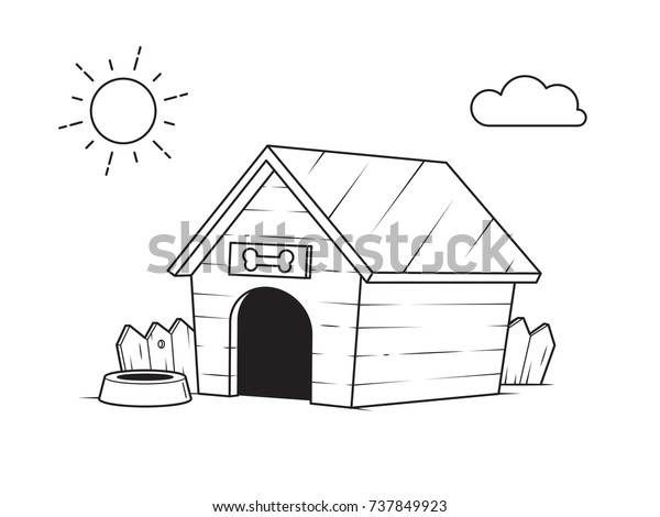 背景に犬の家の輪郭 ページに色を付けるための白黒の図 ベクターイラスト のベクター画像素材 ロイヤリティフリー