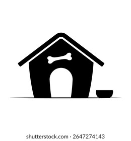 Dog house and bowl icon. Black silhouette. Front view. Vector simple flat graphic illustration. Isolated object on white background. Isolate.