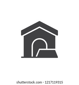 Dog house and bowl vector icon. filled flat sign for mobile concept and web design. Kennel simple solid icon. Symbol, logo illustration. Pixel perfect vector graphics