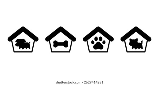 dog house cat pet shop icon logo vector kitten calico french bulldog cartoon character puppy doodle symbol illustration isolated design