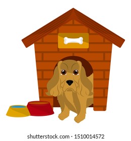 Dog house with a cocker spaniel cartoon - Vector