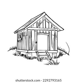 Dog house coloring book, Dog house coloring page, black and white drawing for coloring pages vector illustration.