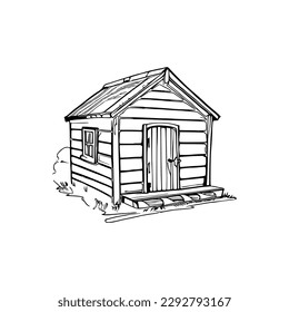 Dog house coloring book, Dog house coloring page, black and white drawing for coloring pages vector illustration.