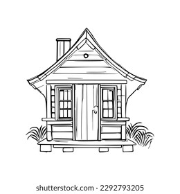 Dog house coloring book, Dog house coloring page, black and white drawing for coloring pages vector illustration.