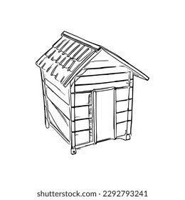 Dog house coloring book, Dog house coloring page, black and white drawing for coloring pages vector illustration.