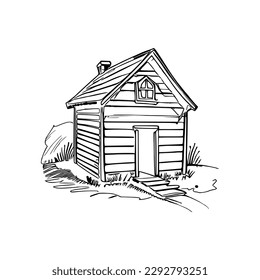 Dog house coloring book, Dog house coloring page, black and white drawing for coloring pages vector illustration.