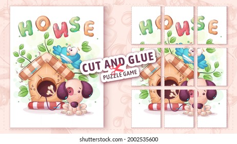 Dog house, cut and glue - puzzle game.