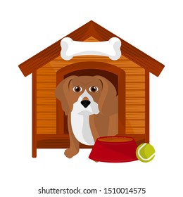 Dog house with a cute beagle cartoon - Vector