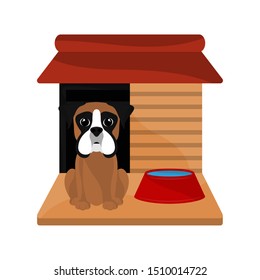 Dog house with a cute boxer cartoon - Vector