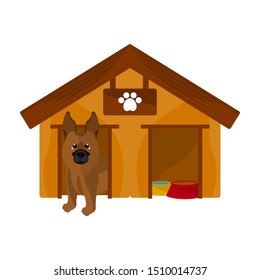 Dog house with a cute dog cartoon - Vector