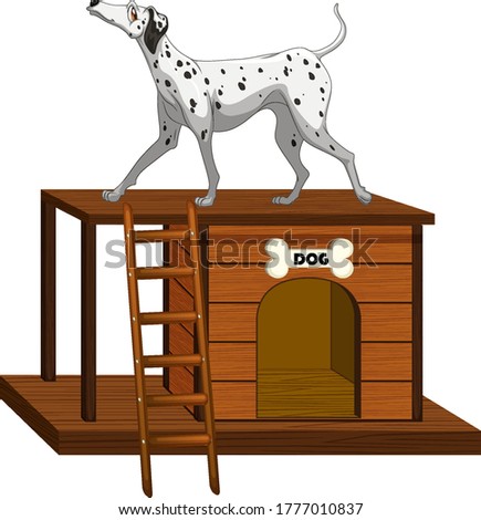 Dog house with cute dog standing isolated illustration