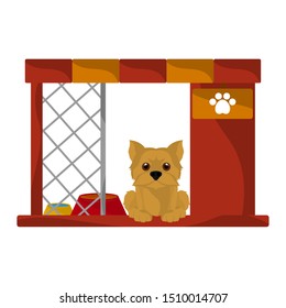 Dog house with a cute yorkshire terrier cartoon - Vector