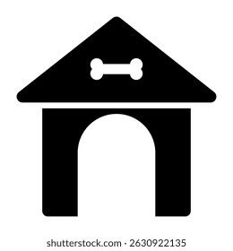 Dog House Fill Icon. Black and White Doghouse Symbol