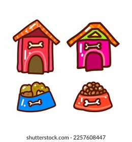 dog house and dog food doodle. can use for sticker etc