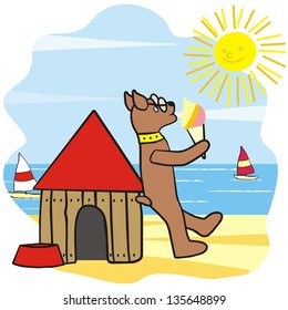 dog and house, funny picture, vector icon