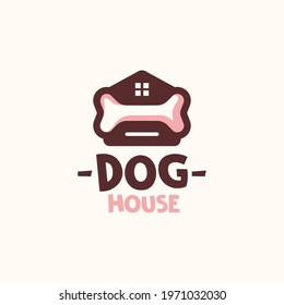 Dog House Dog Home with Bone Logo Template. Vector Illustration