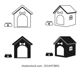 Dog house or dog home icon set. Vector illustration isolated on white background.