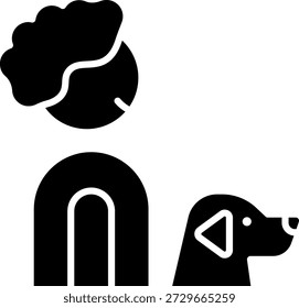 Icono de casa de perro con perro y nube