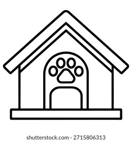Icono de casa de perro con un diseño de contorno simple con un detalle prominente de impresión de pata sobre la entrada adecuado para aplicaciones de cuidado de mascotas Sitios web veterinarios o materiales de marca de refugio de animales.