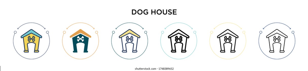 Dog house icon in filled, thin line, outline and stroke style. Vector illustration of two colored and black dog house vector icons designs can be used for mobile, ui, web