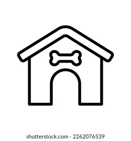 Dog house icon. Kennel. Black contour linear silhouette. Front view. Editable strokes. Vector simple flat graphic illustration. Isolated object on a white background. Isolate.