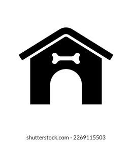 Dog house icon. Kennel. Black silhouette. Front view. Vector simple flat graphic illustration. Texture.