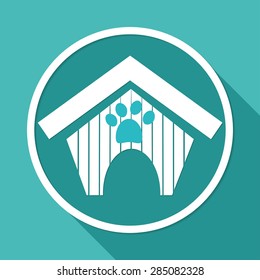 dog house icon on white circle with a long shadow