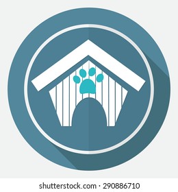dog house icon on white circle with a long shadow