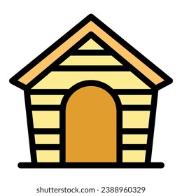 Vector de contorno de icono de la casa de perro. Animales de mascotas. Color de la caminata de verano