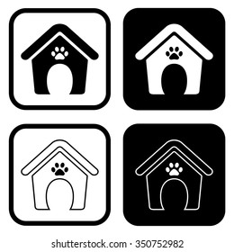 Dog house icon with paw symbol . Vector illustration