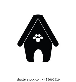 Dog house icon with paw symbol . Vector illustration
