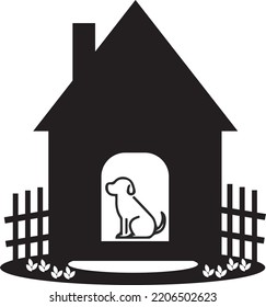 Icono de la casa del perro, vector del icono de la casa del cachorro