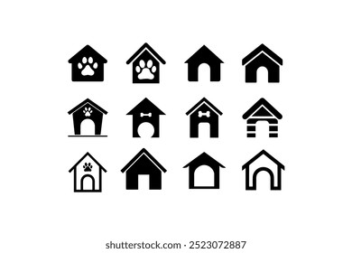 Dog house icon set with paw and bone designs. Vector illustration design.