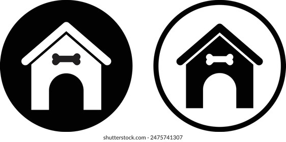 Dog house icon set in two styles with dog bone icon . Animal house icon vector