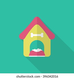 Dog house icon , Vector flat long shadow design.