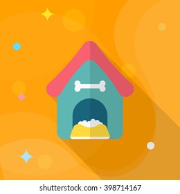 Dog house icon , Vector flat long shadow design.