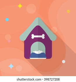 Dog house icon , Vector flat long shadow design.