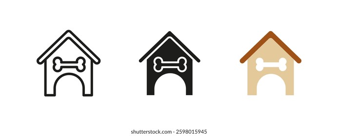 Dog house icon. Wooden kennel with a bone symbol vector illustration. Cozy pet shelter symbol. Comfortable home pictogram. Safe and protective structure concept.