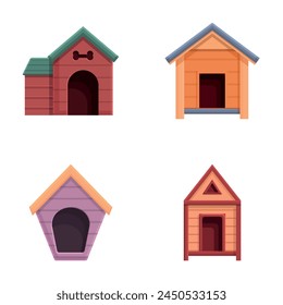 Dog house icons set cartoon vector. Small cute empty dog house. Wooden booth